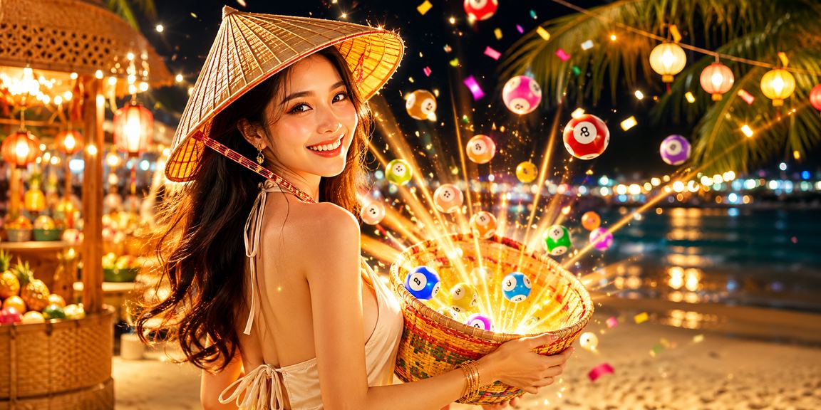 Cảnh Phú Quốc với người dùng xem kết quả xổ số và cá cược trực tuyến trên bãi biển